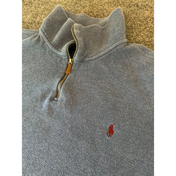 Polo Ralph‎ Lauren 1/4 Zip Sweater Mens 2XL Blue Pullover Cotton Casual Red Pony - Picture 1 of 11